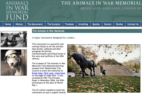 Animals in War memorial website screen shot